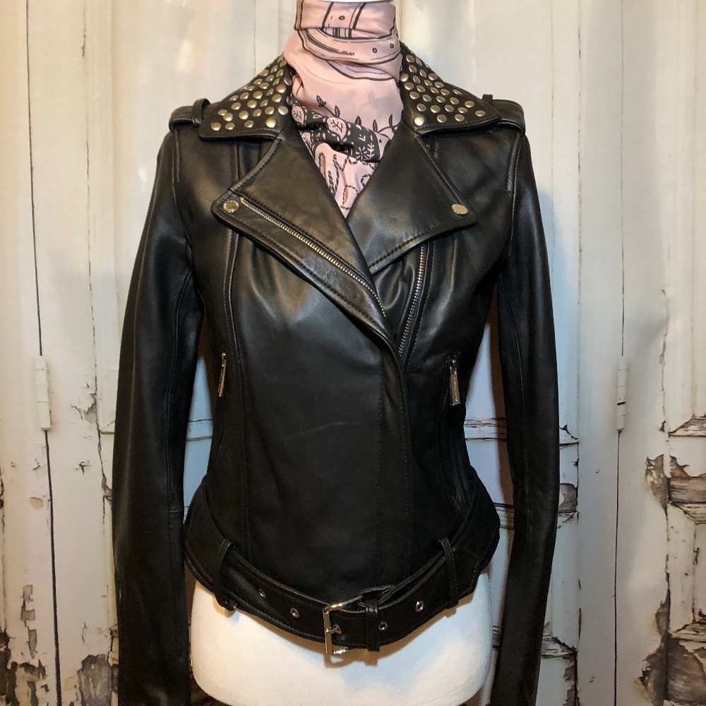 YOU ROCK! Studded Black Leather Moto from MICHAEL Michael Kors in Perfec…